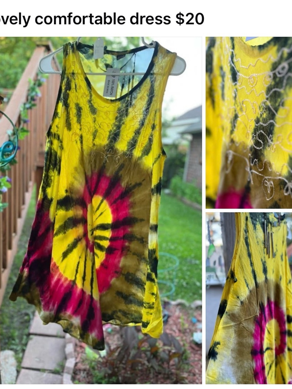 Tie-Dye Yellow Pink Spiral Dress- Women